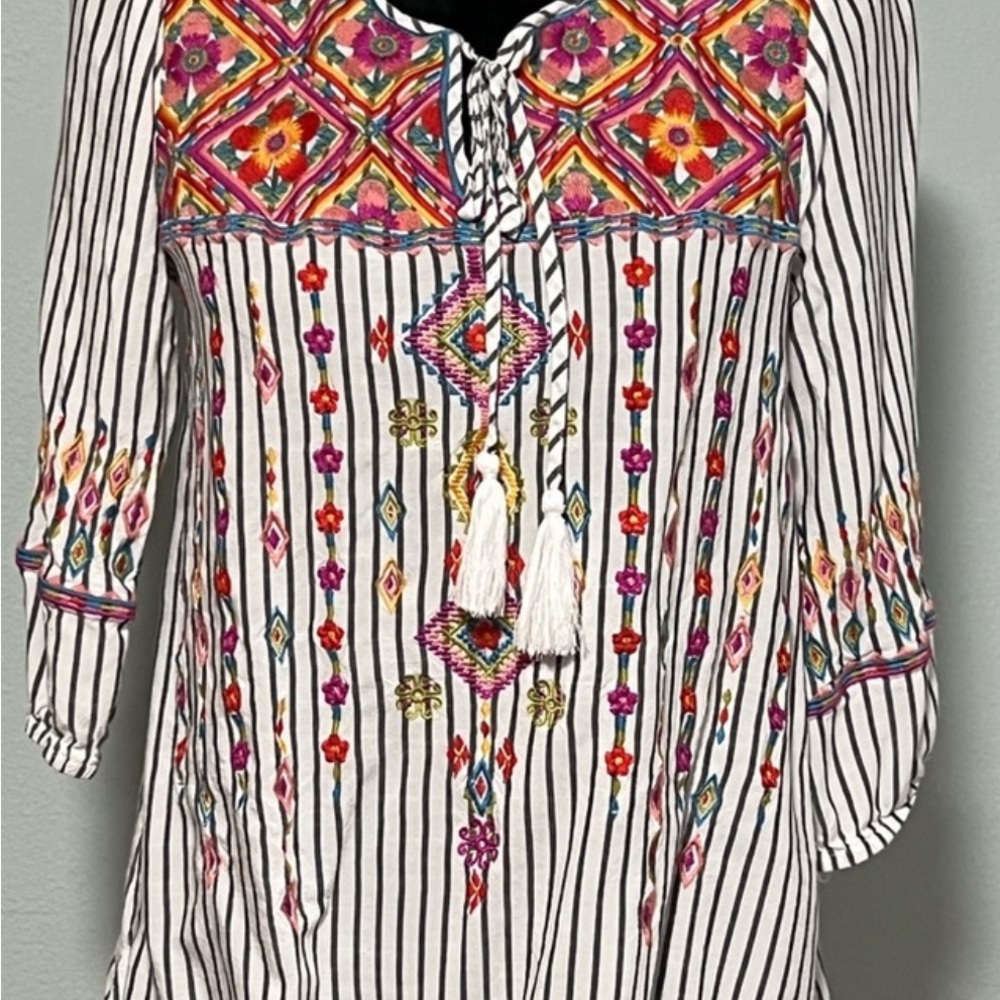 Savanna Jane Vibrant Embroidered Striped Blouse